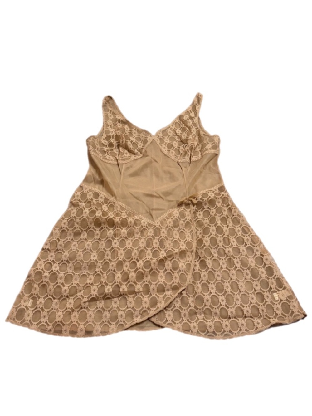 70s/80s European Vintage Nude Embroidery Lace Wrap Slip Dress (Nude) Size M/L